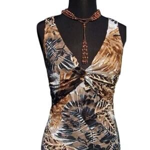 Cache Sheer Illusion Safari Lace Mesh Cami Top New Ruched Knot Lined New $98 NWT